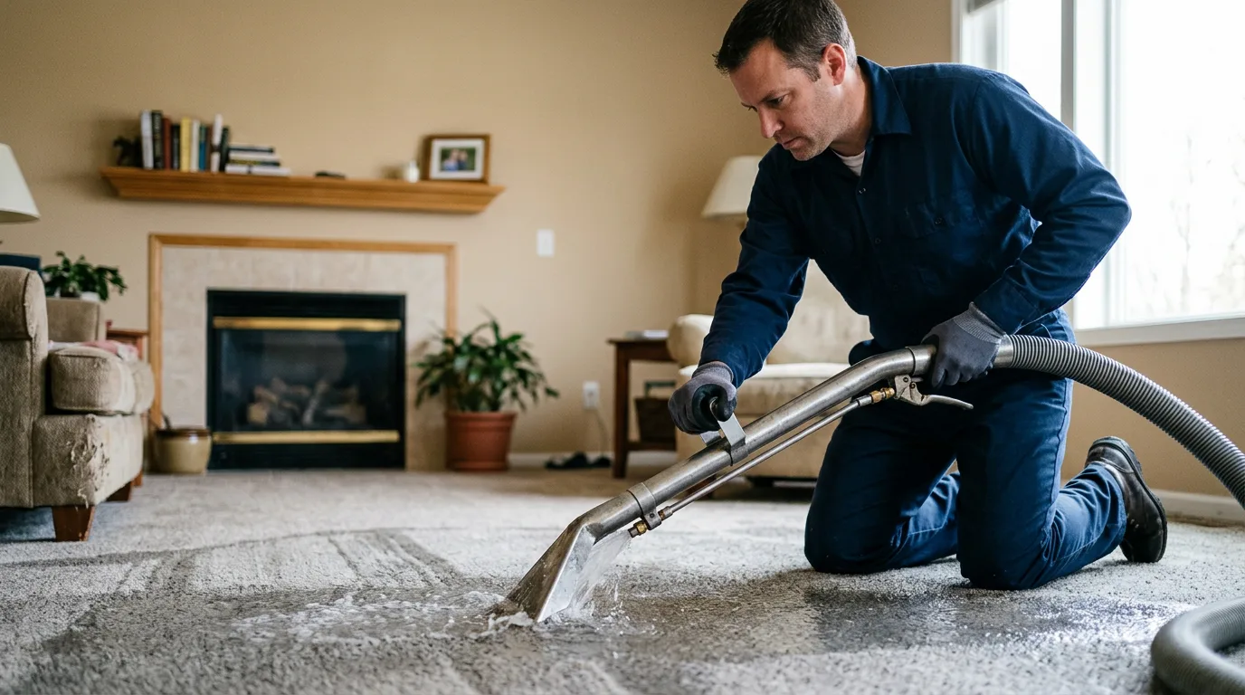 Water damage restoration technician working near March Air Reserve Base, CA